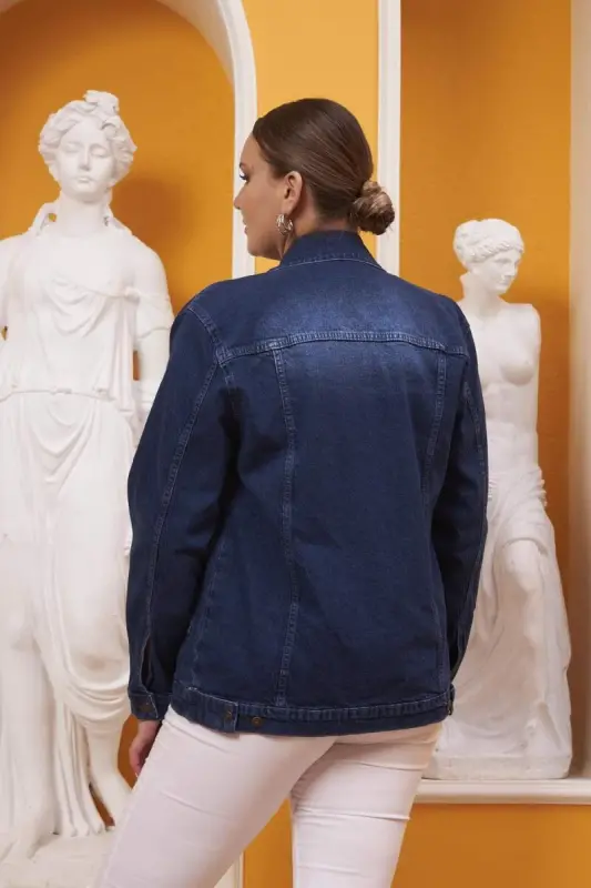 Büyük Beden Kim Mavi Kot Ceket - 6