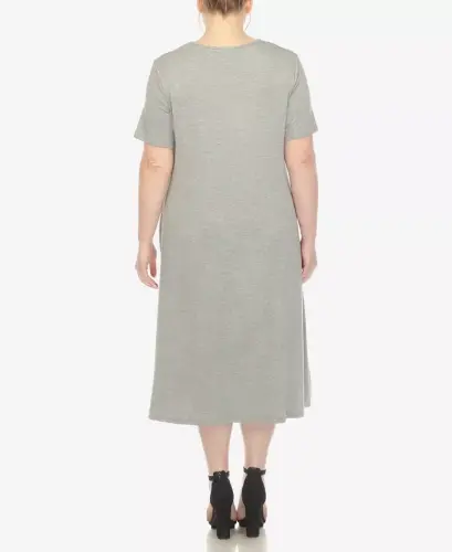 Plus Size Short Sleeve Pocket Swing Midi Dress - WHITE MARK (1)