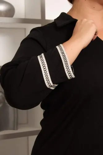 Büyük Beden Kol Nakış Detay Örme Bluz Siyah - 3