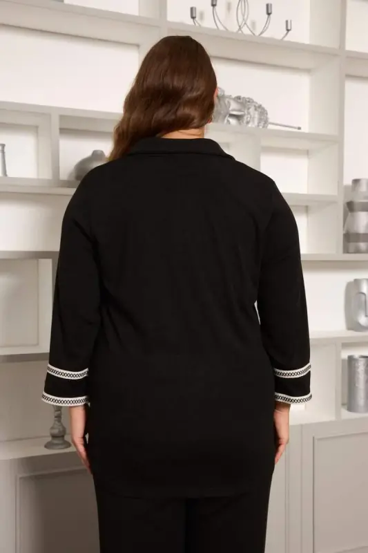 Büyük Beden Kol Nakış Detay Örme Bluz Siyah - 6