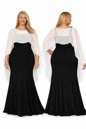 Büyük Beden Kolsuz Abiye İçin Beyaz Pelerin Bolero Siyah ND4035 - 1