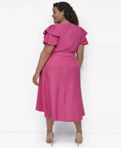 Plus Size Surplice Flutter-Sleeve Fit & Flare Dress-Vivid Pink - DKNY (1)