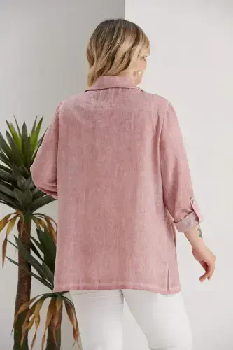 Büyük Beden Kruvaze Yaka Batik Pudra Ceket - 10