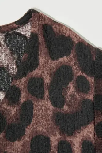 Büyük Beden Kruvaze Yaka Kuşaklı Leopar Elbise - 6