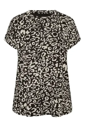 Büyük Beden Kuş Gözü Detaylı Leopar Desenli T-shirt - 5