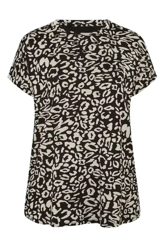 Büyük Beden Kuş Gözü Detaylı Leopar Desenli T-shirt - 5