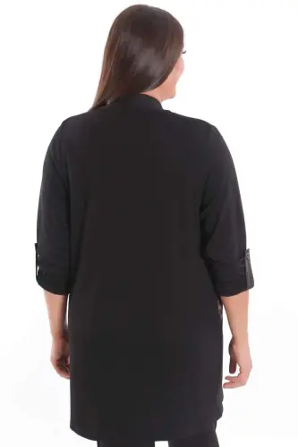 Büyük Beden Leopar Desenli Siyah Hırka - 9