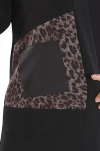 Büyük Beden Leopar Desenli Siyah Hırka - 8