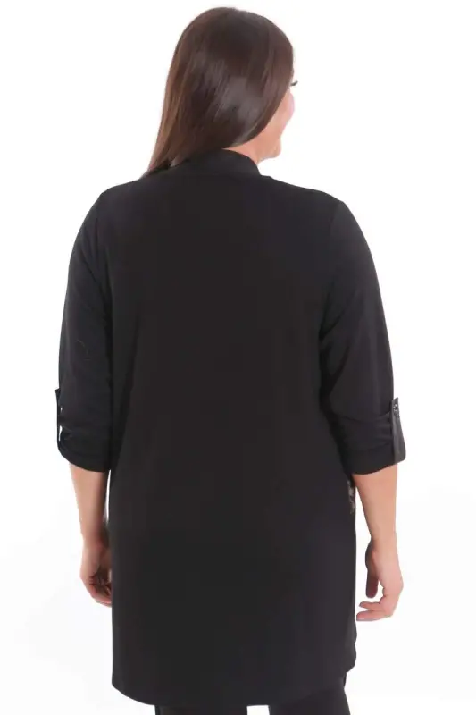 Büyük Beden Leopar Desenli Siyah Hırka - 9