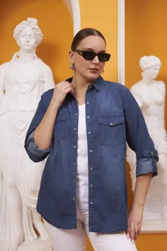 Büyük Beden Mavi Kot Gömlek - BÜYÜKBEDENIZ (1)