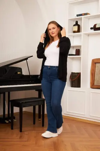 Büyük Beden Modal Sweatshirt Hırka Siyah - 5