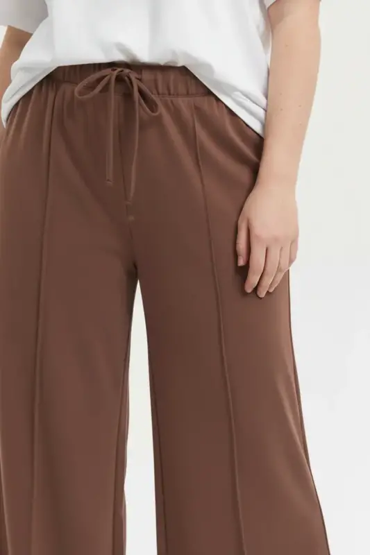 Büyük Beden Nervür Detaylı Bağcıklı Geniş Paça Pantolon - 2