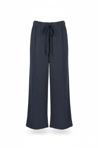 Büyük Beden Nervür Detaylı Bağcıklı Geniş Paça Pantolon - 5