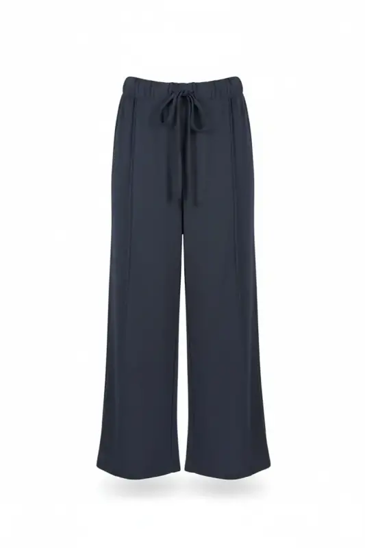 Büyük Beden Nervür Detaylı Bağcıklı Geniş Paça Pantolon - 5