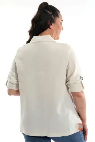 Angelino Büyük Beden Ön Yaprak Baskılı Ceket Saks - 8