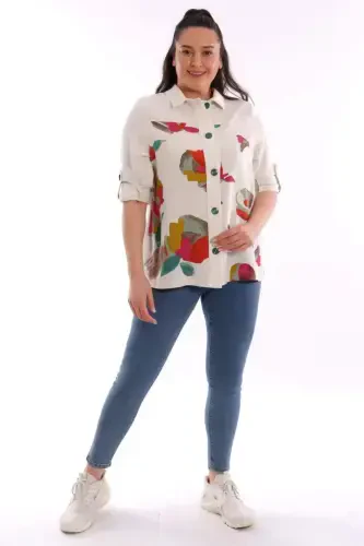 Angelino Büyük Beden Ön Yaprak Baskılı Ceket Yeşil - BÜYÜKBEDENIZ (1)