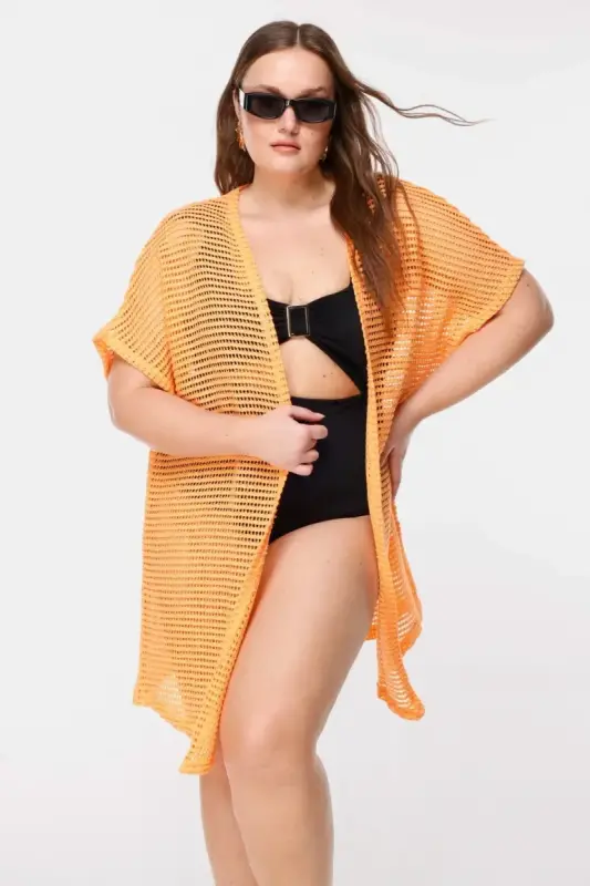 Büyük Beden Örgü File Kimono - 2