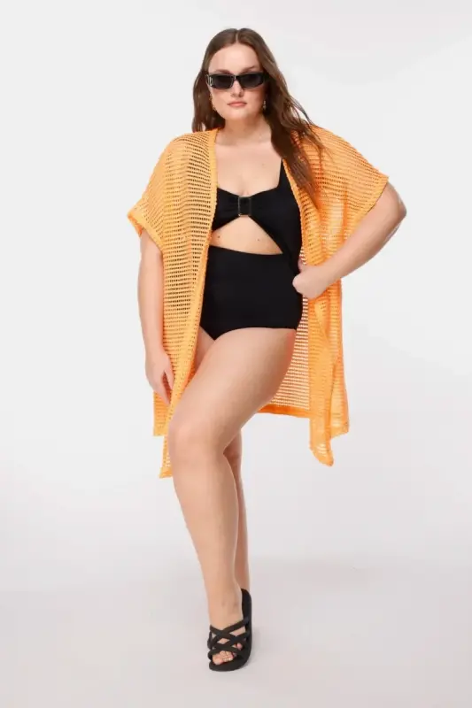 Büyük Beden Örgü File Kimono - 3