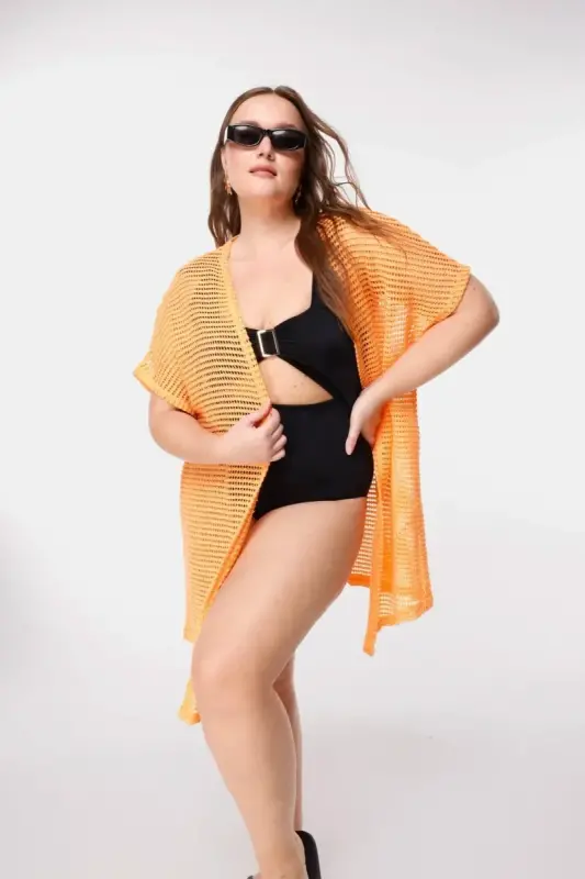 Büyük Beden Örgü File Kimono - 4