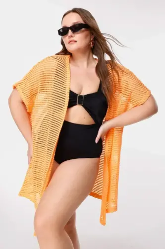 Büyük Beden Örgü File Kimono - 5