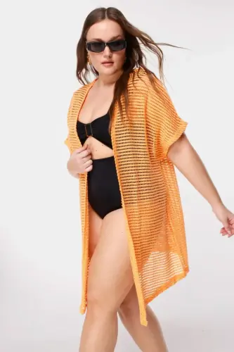 Büyük Beden Örgü File Kimono - 6
