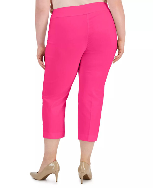 Büyük Beden Orta Bel Çekme Lastikli Kapri Pantolon, Modazone Pink Dragonfruit İçin Tasarlandı - 4