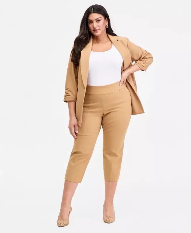Plus Size Mid-Rise Pull-On Capri Pants, Created for Modazone - Warm Toffee - 1