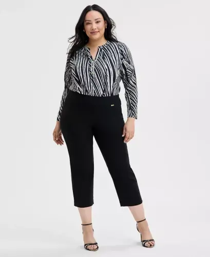 Plus Size Mid-Rise Pull-On Capri Pants, Created for Modazone - Deep Black - 1