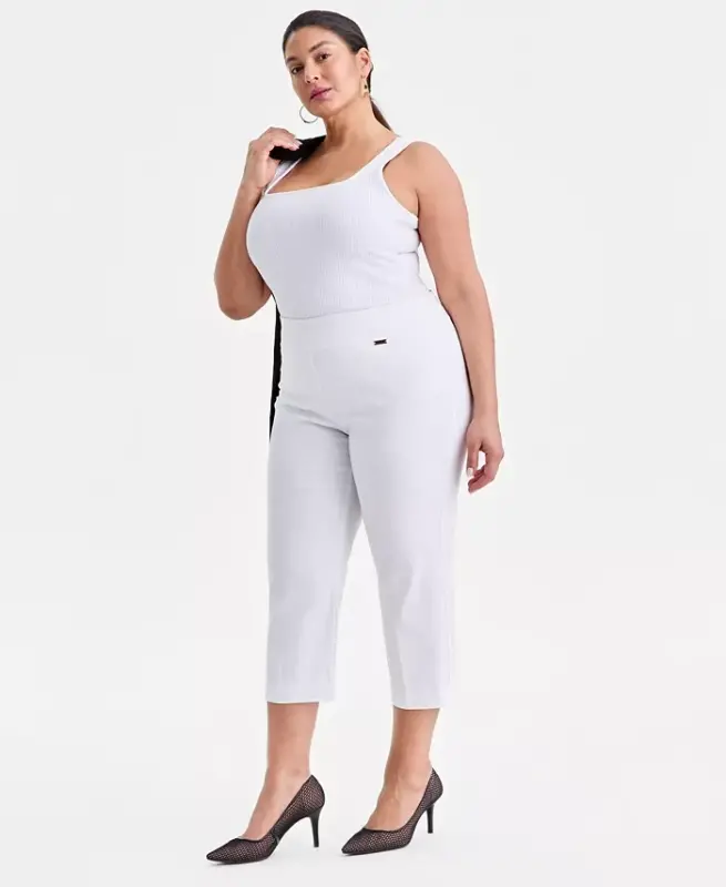 Plus Size Mid-Rise Pull-On Capri Pants, Created for Modazone-Bright White - 1