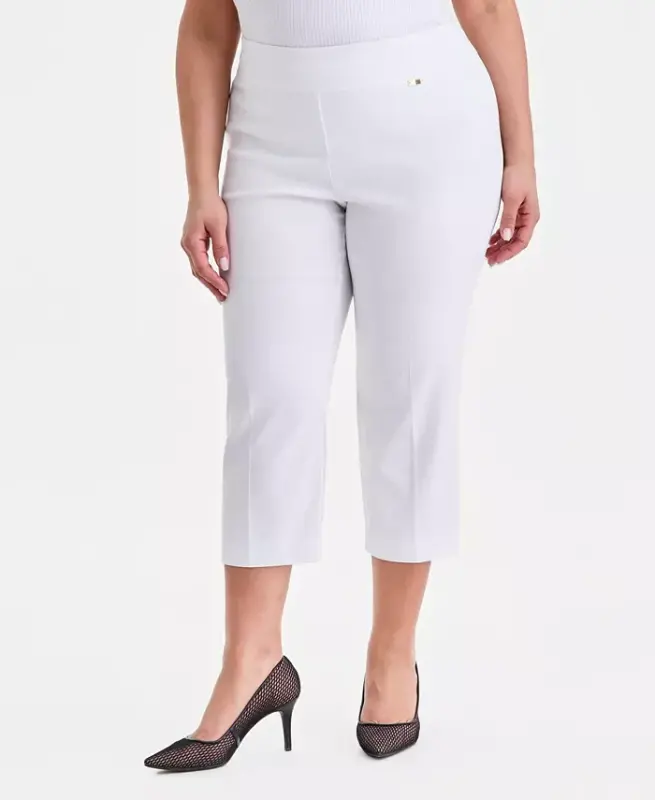 Plus Size Mid-Rise Pull-On Capri Pants, Created for Modazone-Bright White - 3