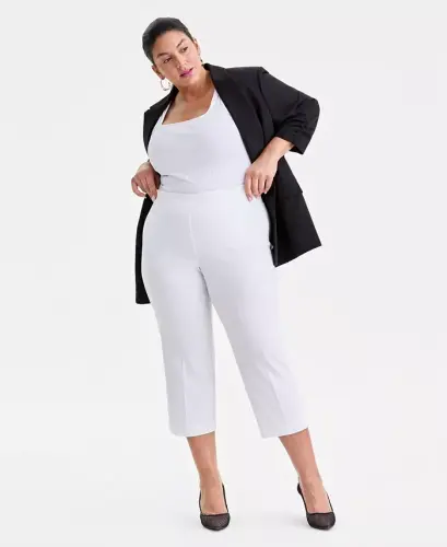 Plus Size Mid-Rise Pull-On Capri Pants, Created for Modazone-Bright White - 4