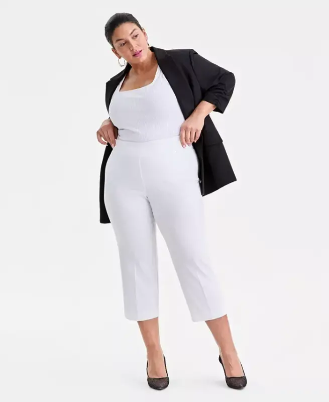 Plus Size Mid-Rise Pull-On Capri Pants, Created for Modazone-Bright White - 4
