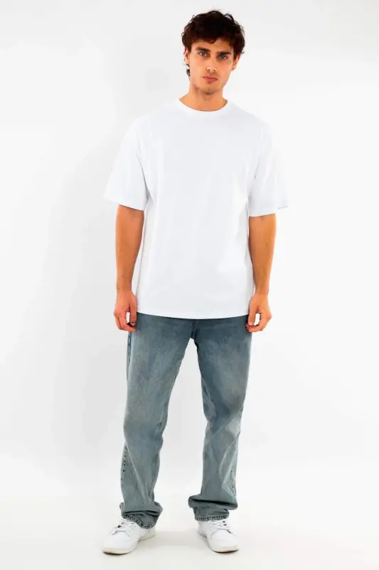 Angelino Büyük Beden Oversize Fit %100 Pamuk Beyaz T-shirt - 6