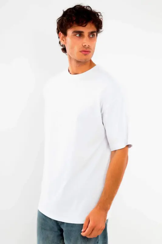 Angelino Büyük Beden Oversize Fit %100 Pamuk Beyaz T-shirt - 9