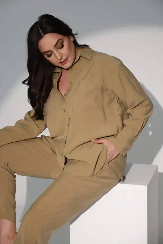 Angelino Büyük Beden Oversize Haki Gömlek - 3