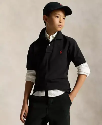 8-20 Boys' Cotton Mesh Logo Polo Shirt - Polo Black 