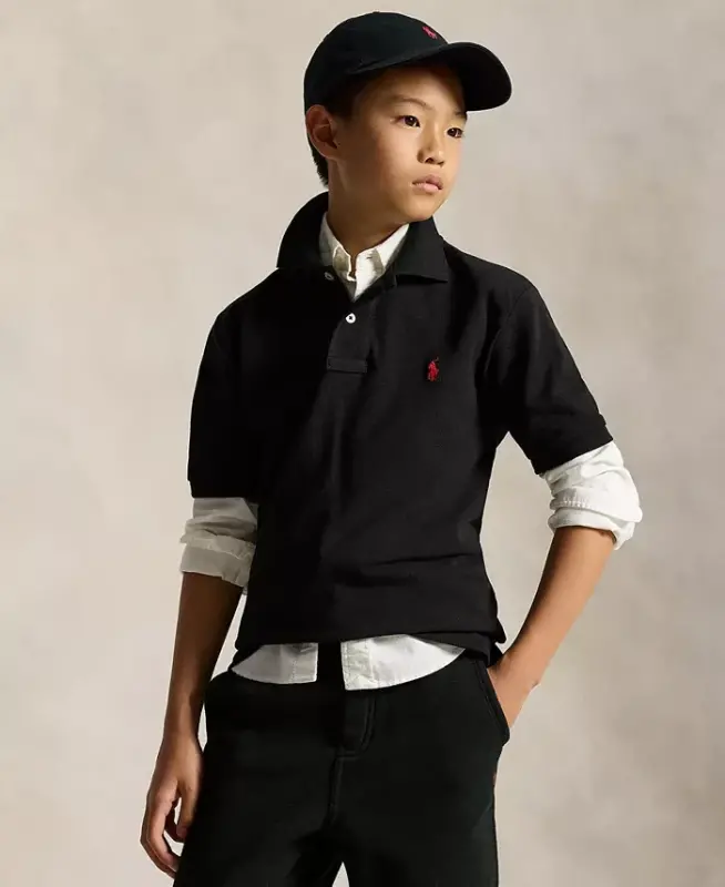 8-20 Boys' Cotton Mesh Logo Polo Shirt - Polo Black - 1