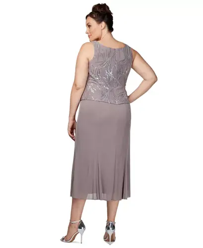 Plus Size Sequined Chiffon Dress and Jacket - Pewter Frost - 4