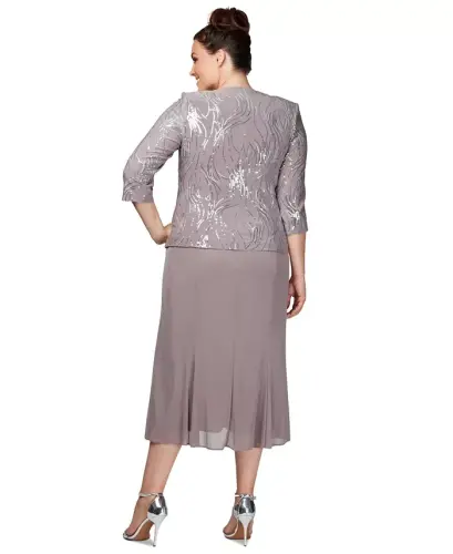 Plus Size Sequined Chiffon Dress and Jacket - 3