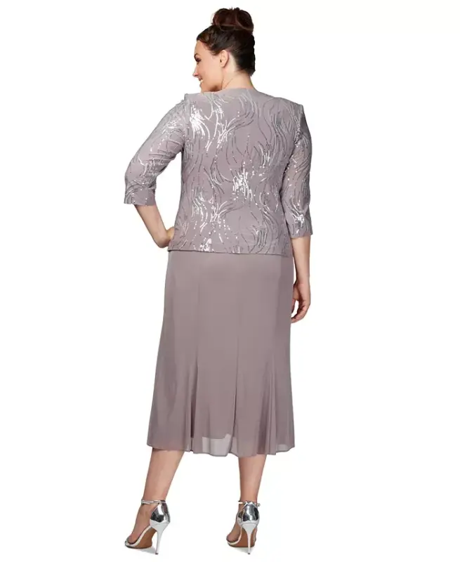 Plus Size Sequined Chiffon Dress and Jacket - 3
