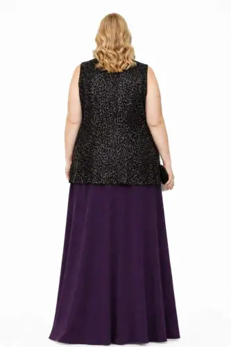 Büyük Beden Payetli Uzun Abiye Yelek – 100 cm İp Bağlama Detaylı Şık Payet Yelek 40-62 beden ND4028 - 3