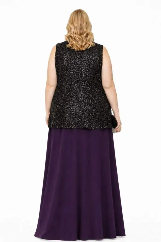 Büyük Beden Payetli Uzun Abiye Yelek – 100 cm İp Bağlama Detaylı Şık Payet Yelek 40-62 beden ND4028 - 3