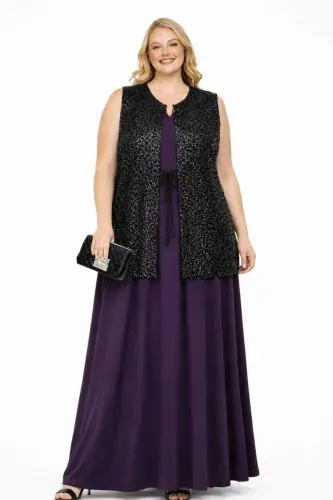 Büyük Beden Payetli Uzun Abiye Yelek – 100 cm İp Bağlama Detaylı Şık Payet Yelek 40-62 beden ND4028 - BÜYÜKBEDENIZ (1)