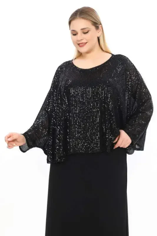 Büyük Beden Pelerin Detaylı Abiye Elbise GLS7777 - 3