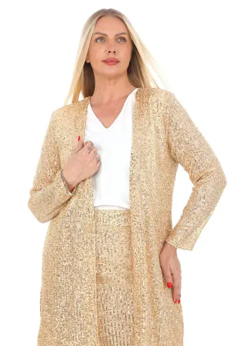 Büyük Beden Pul Payet Etek Ceket Bluz 3 Parça Takım Altın Sarısı GLS5346gold - BÜYÜKBEDENIZ (1)