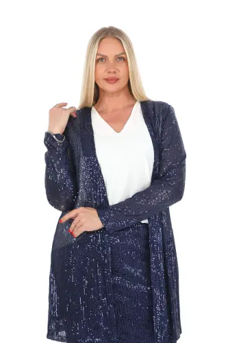 Büyük Beden Pul Payet Etek Ceket Bluz 3 Parça Takım Lacivert GLS5346 - BÜYÜKBEDENIZ (1)