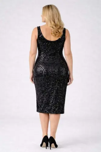 Büyük Beden Rahat Kalıp Payetli Midi Abiye Elbise Likralı Davet Elbisesi (40–62) ND4027 - BÜYÜKBEDENIZ (1)