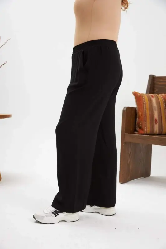 Büyük Beden Relax Fit Viskon Pantolon Siyah - 2