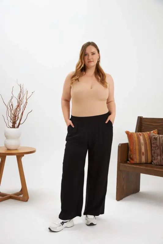 Büyük Beden Relax Fit Viskon Pantolon Siyah - 5
