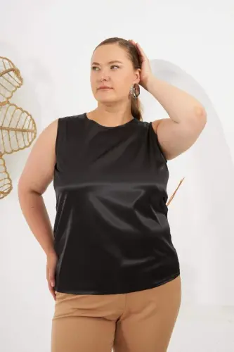 Büyük Beden Saten Atlet Siyah - 1